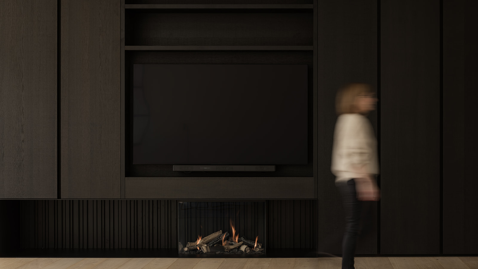 Ingebouwde gashaard van M-Design in een prachtige haardwand